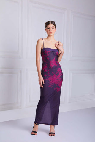 LYNN Strap Lace Maxi Dress In Burgundy - VOUVELLA