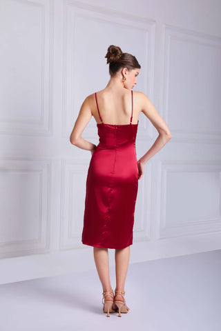 VIVA Sequin Satin Midi Dress In Red - VOUVELLA