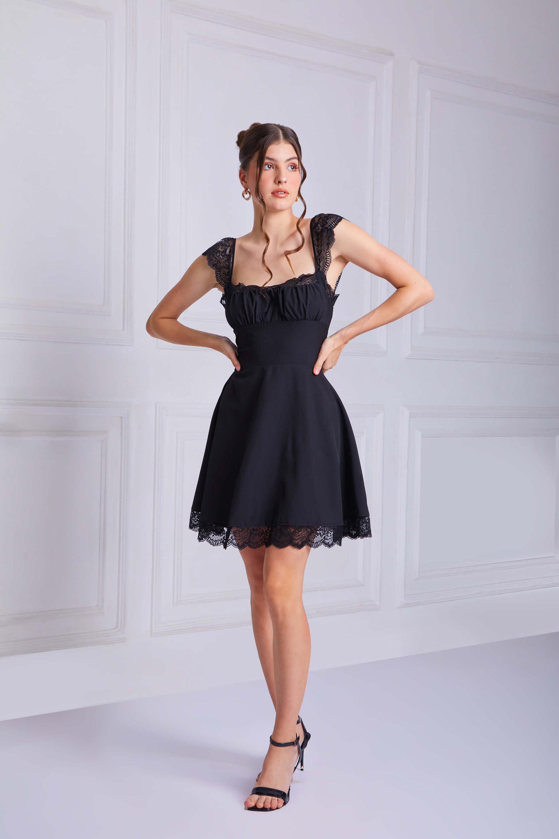 MARCIA Square Collar Cami Dress In Black - VOUVELLA