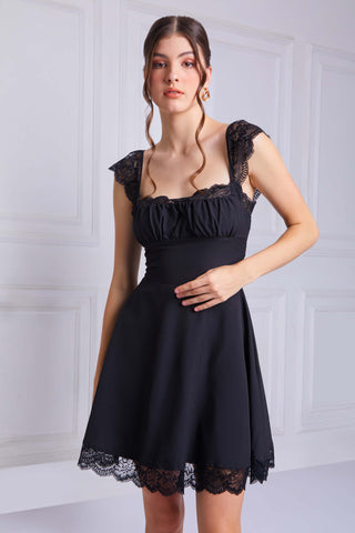 MARCIA Square Collar Cami Dress In Black - VOUVELLA