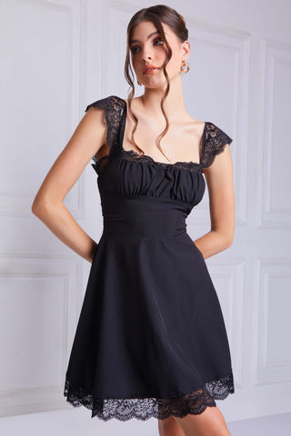 MARCIA Square Collar Cami Dress In Black - VOUVELLA