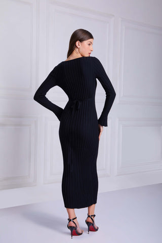 IMOGEN Knitted Maxi Dress In Black - VOUVELLA