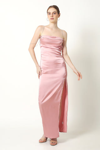 JESSAMINE Pink Backless Drill Chain Strap Maxi Dress - VOUVELLA