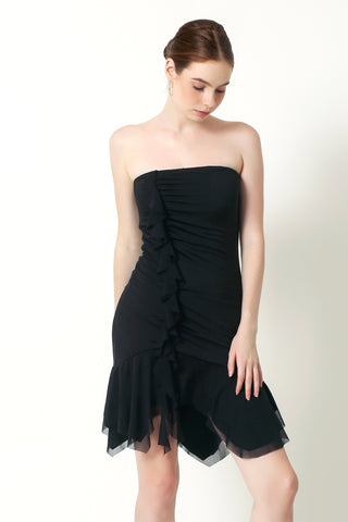 ROSALIND Off Neck Tube Top Mini Dress In Black - VOUVELLA