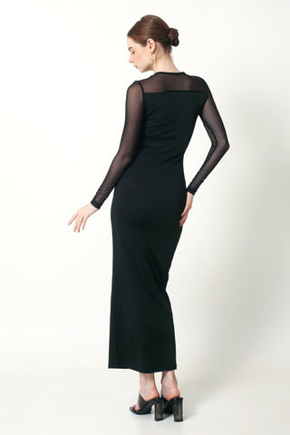 LAURA Mesh Long Sleeve Midi Dress In Black - VOUVELLA